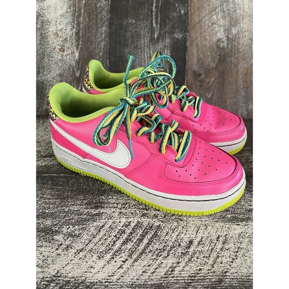 Nike Other - Nike Air Force 1 Pink Blast Volt Leather Athletic Sneakers Youth 4.5Y  Women’s